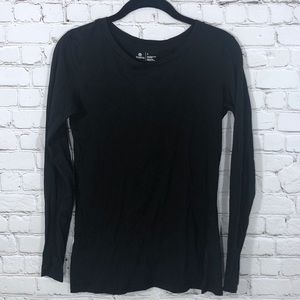 Basic Black Long Sleeve Tee Small Semi Fitted
